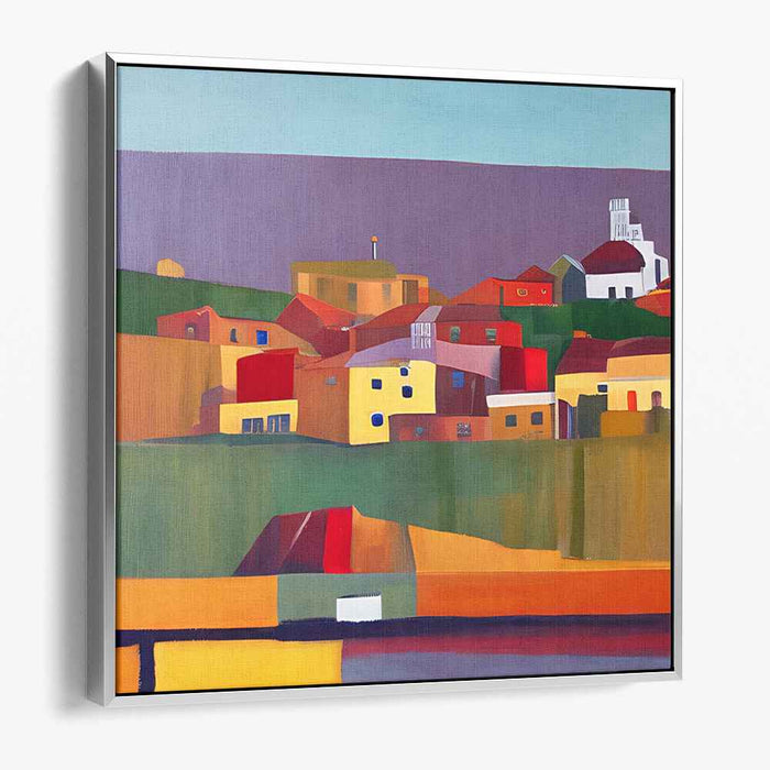 Vibrant Village Geometry: Abstract Colorful Canvas Art Print