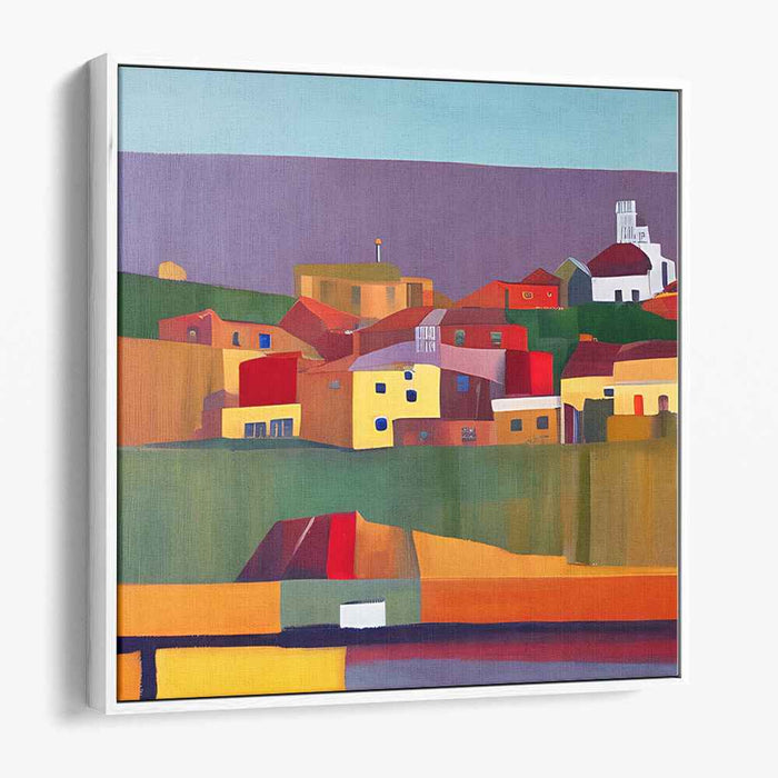 Vibrant Village Geometry: Abstract Colorful Canvas Art Print