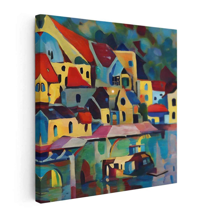 Charming Village Reflections: Vibrant Fauvist Canvas Art Print