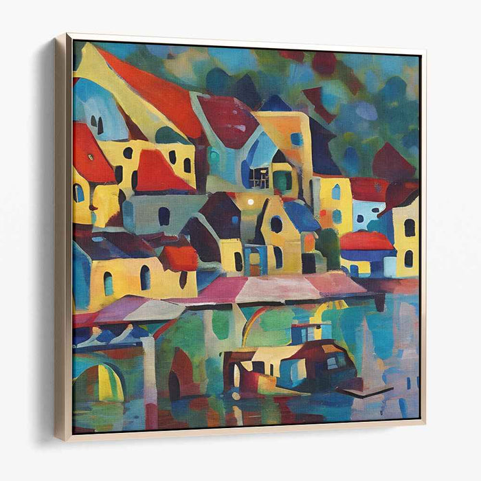 Charming Village Reflections: Vibrant Fauvist Canvas Art Print