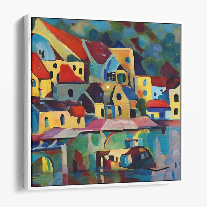 Charming Village Reflections: Vibrant Fauvist Canvas Art Print