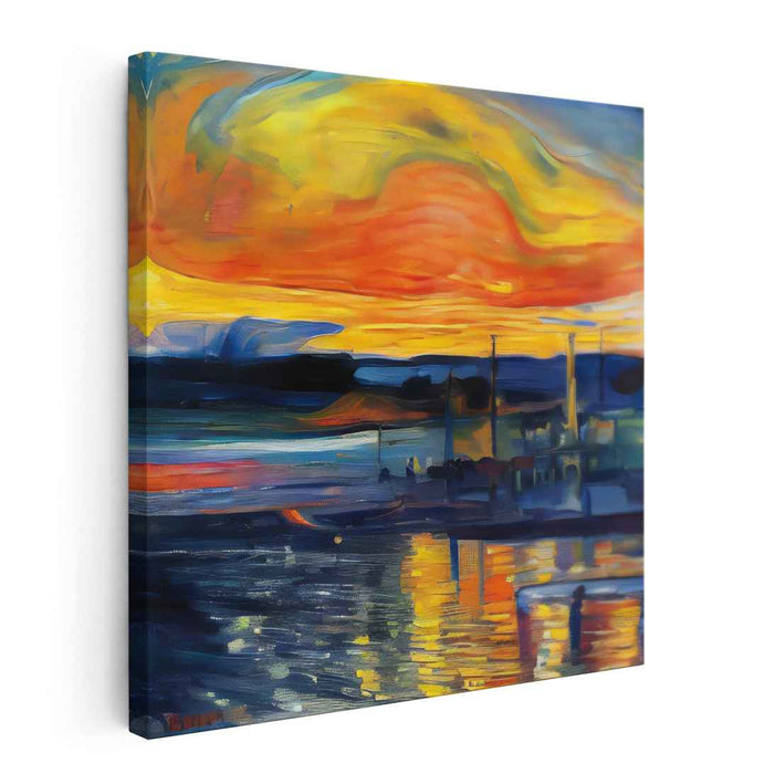 Industrial Sunset: Fiery Skies Over Urban Waters