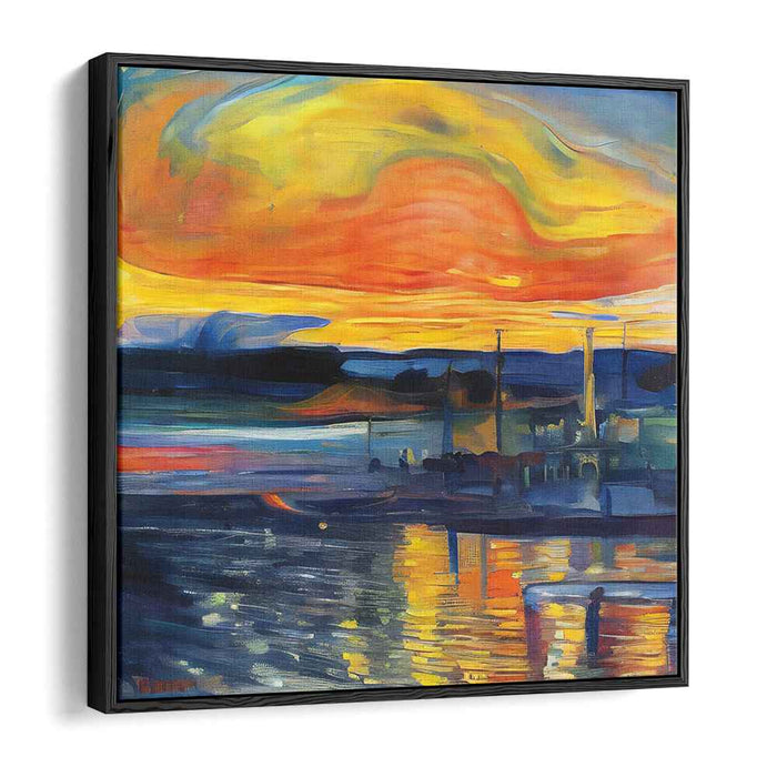 Industrial Sunset: Fiery Skies Over Urban Waters