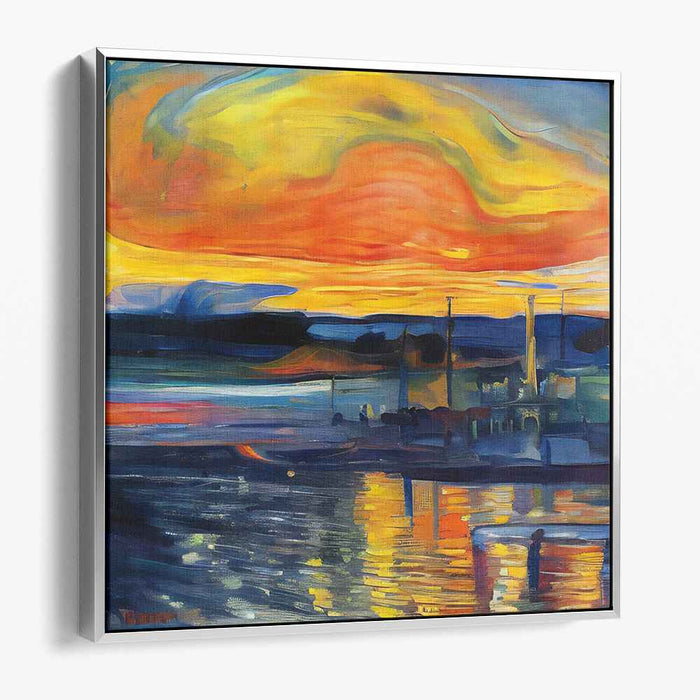 Industrial Sunset: Fiery Skies Over Urban Waters