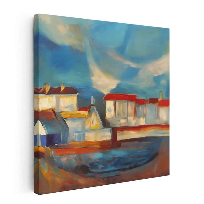 Crimson Rooflines Alive: Impressionist Landscape with Red Rooftops