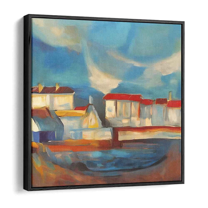 Crimson Rooflines Alive: Impressionist Landscape with Red Rooftops