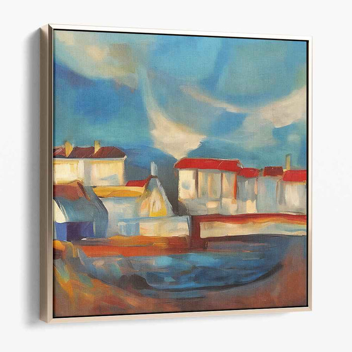 Crimson Rooflines Alive: Impressionist Landscape with Red Rooftops