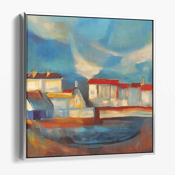 Crimson Rooflines Alive: Impressionist Landscape with Red Rooftops