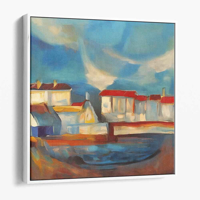 Crimson Rooflines Alive: Impressionist Landscape with Red Rooftops