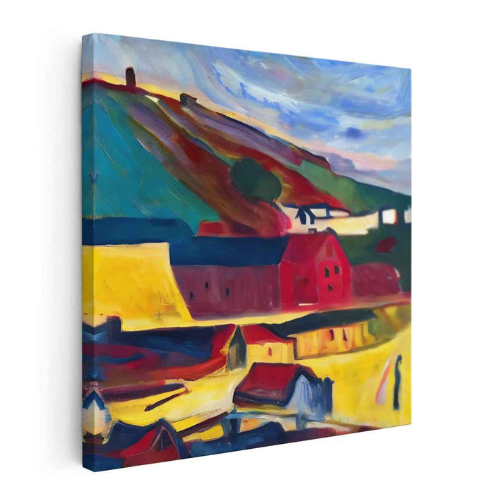 Crimson Barns: Vivid Landscape with Red Barns Canvas Art