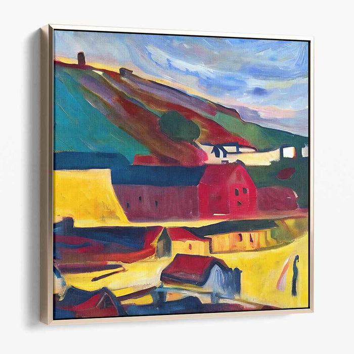 Crimson Barns: Vivid Landscape with Red Barns Canvas Art