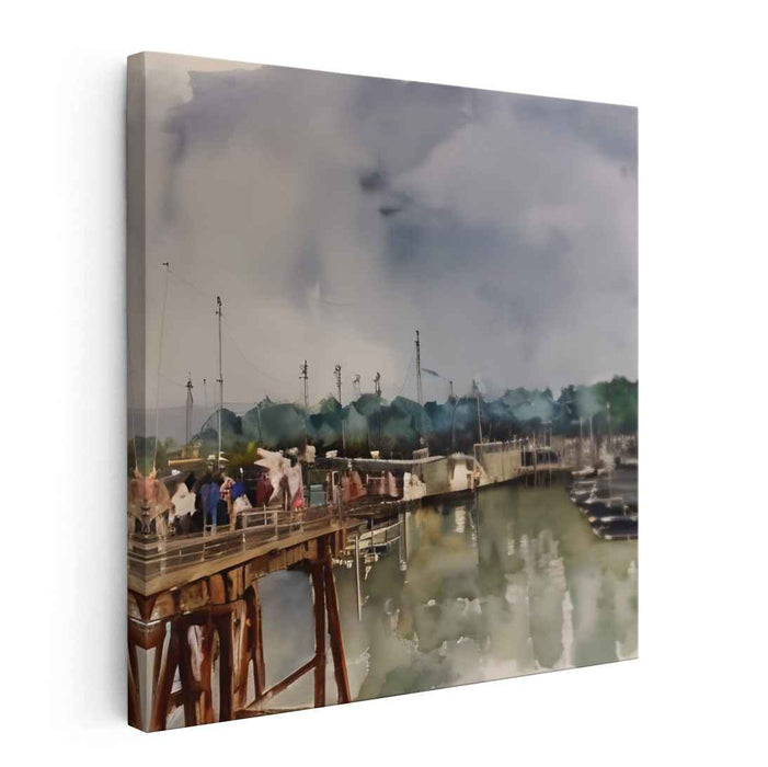 Aquarelle Harbor Serenity: Impressionist-Inspired Watercolor Dock Scene