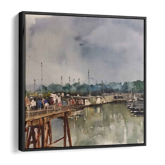 Aquarelle Harbor Serenity: Impressionist-Inspired Watercolor Dock Scene