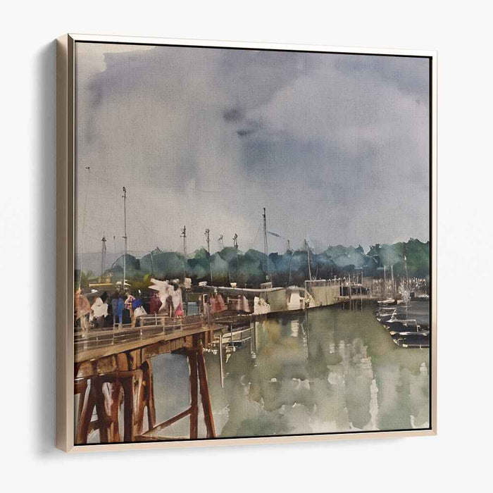 Aquarelle Harbor Serenity: Impressionist-Inspired Watercolor Dock Scene
