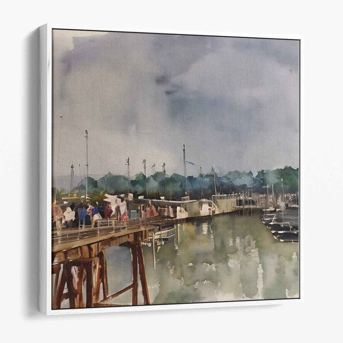 Aquarelle Harbor Serenity: Impressionist-Inspired Watercolor Dock Scene