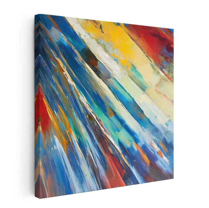 Dreams Colliding in Cobalt Waves: Abstract Expressionist Blue and Red Canvas Art Print