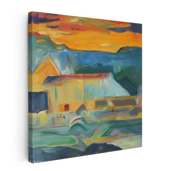 Seaside Serenity in Vivid Hues: Abstract Coastal Landscape Canvas Art