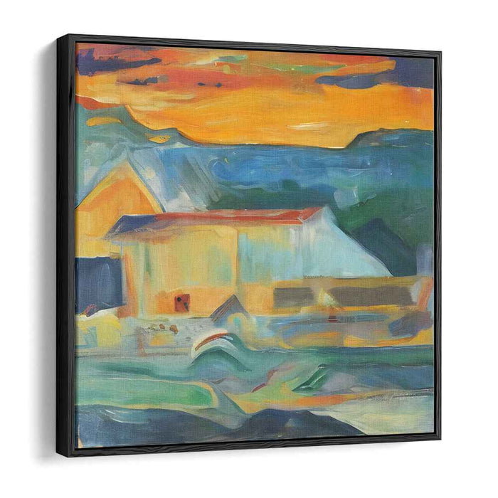 Seaside Serenity in Vivid Hues: Abstract Coastal Landscape Canvas Art