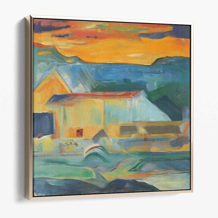 Seaside Serenity in Vivid Hues: Abstract Coastal Landscape Canvas Art