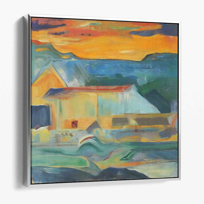 Seaside Serenity in Vivid Hues: Abstract Coastal Landscape Canvas Art