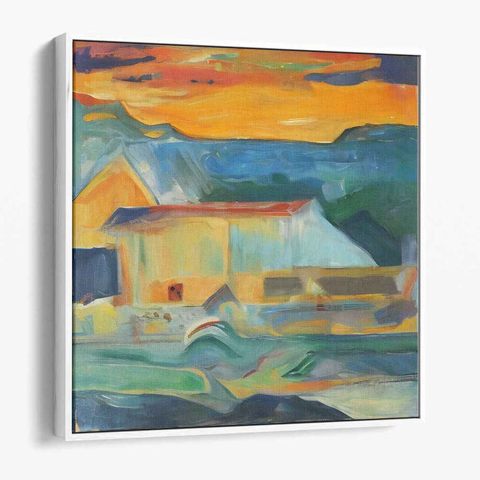 Seaside Serenity in Vivid Hues: Abstract Coastal Landscape Canvas Art