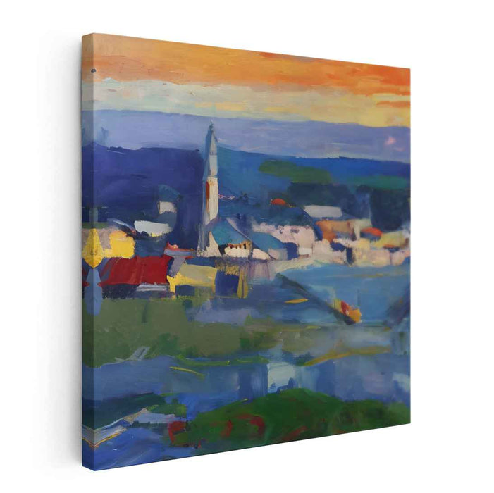 Rural Mosaic: Vibrant Village Landscape Canvas Art Print