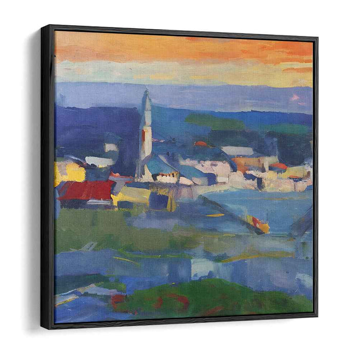 Rural Mosaic: Vibrant Village Landscape Canvas Art Print