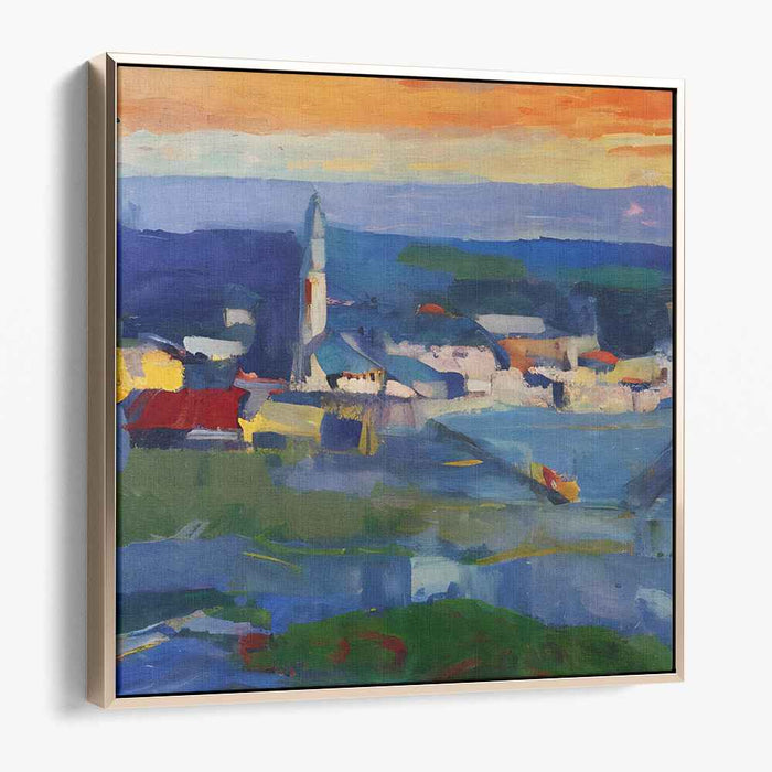 Rural Mosaic: Vibrant Village Landscape Canvas Art Print