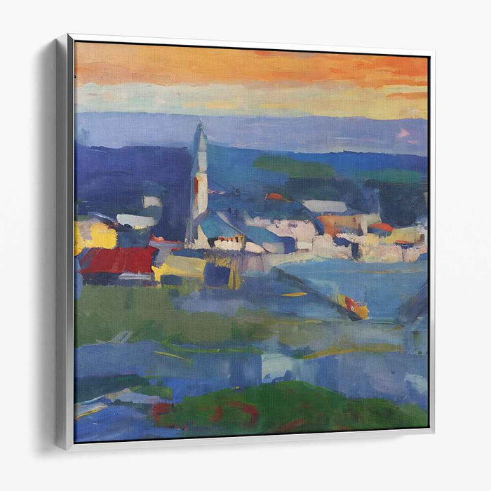Rural Mosaic: Vibrant Village Landscape Canvas Art Print