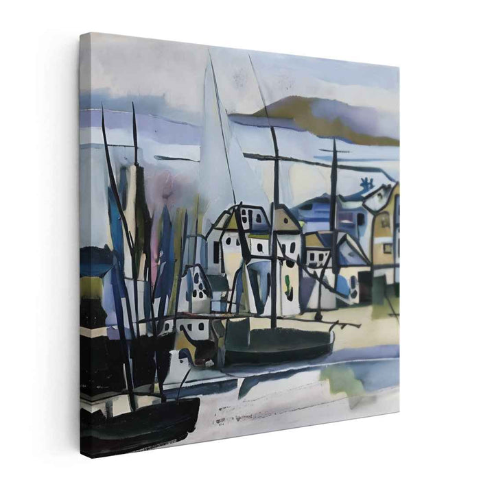 Harbor Impressions On Canvas: Modernist Abstract Harbor Scene Canvas Art Print