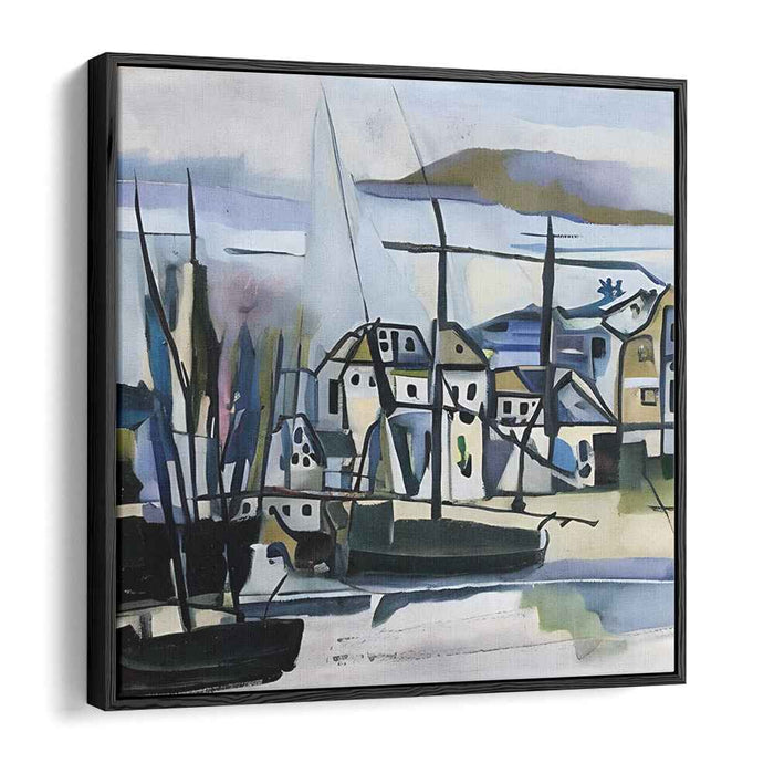 Harbor Impressions On Canvas: Modernist Abstract Harbor Scene Canvas Art Print