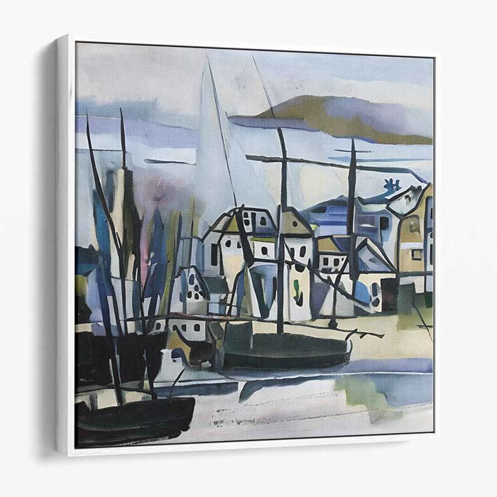Harbor Impressions On Canvas: Modernist Abstract Harbor Scene Canvas Art Print