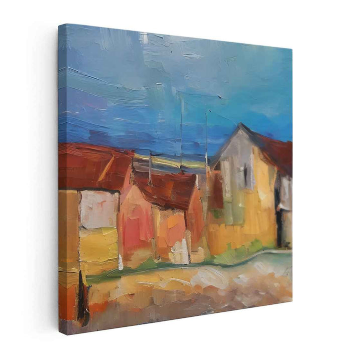 Rustic Village Serenity: Impressionist Landscape Canvas Art