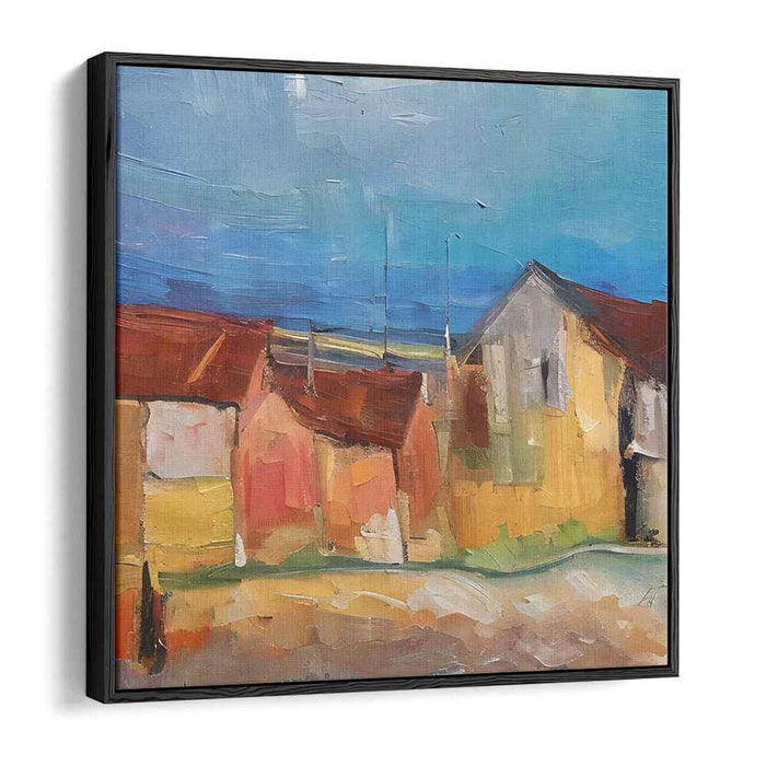 Rustic Village Serenity: Impressionist Landscape Canvas Art