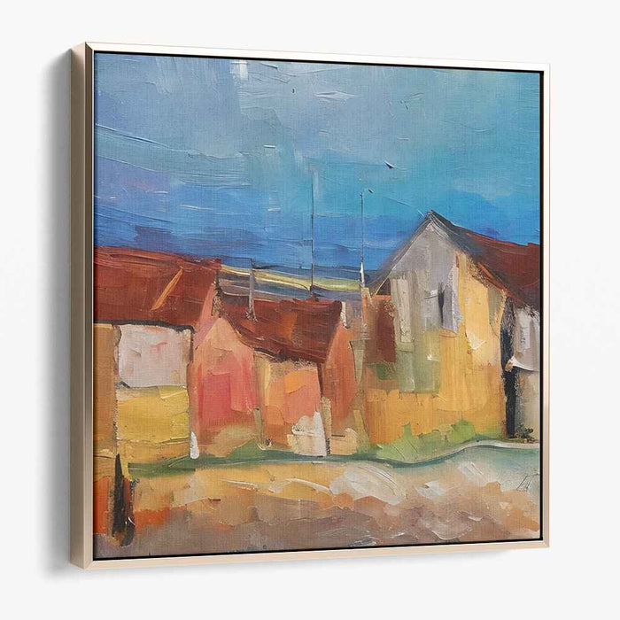 Rustic Village Serenity: Impressionist Landscape Canvas Art