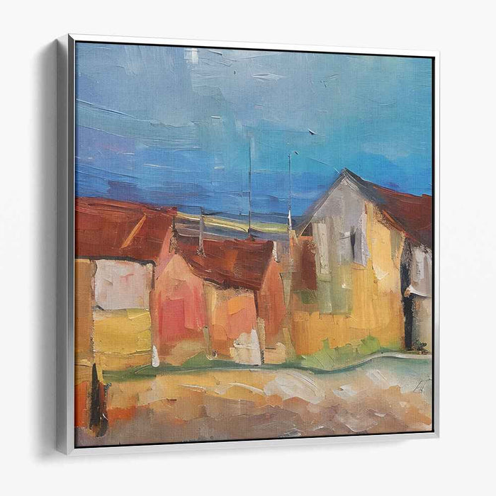 Rustic Village Serenity: Impressionist Landscape Canvas Art