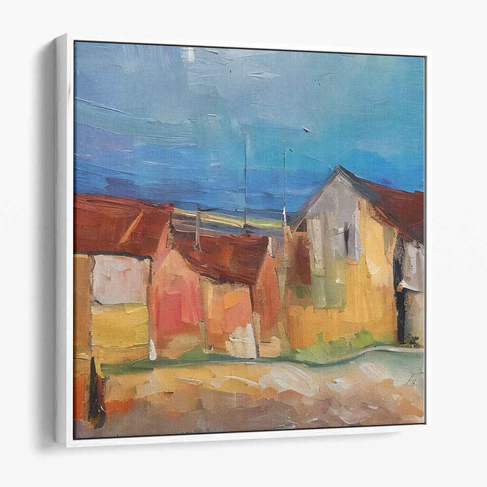 Rustic Village Serenity: Impressionist Landscape Canvas Art