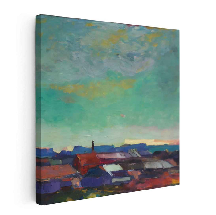 Dusk on Weathered Eaves: Tranquil Sunset Over Rustic Rooftops