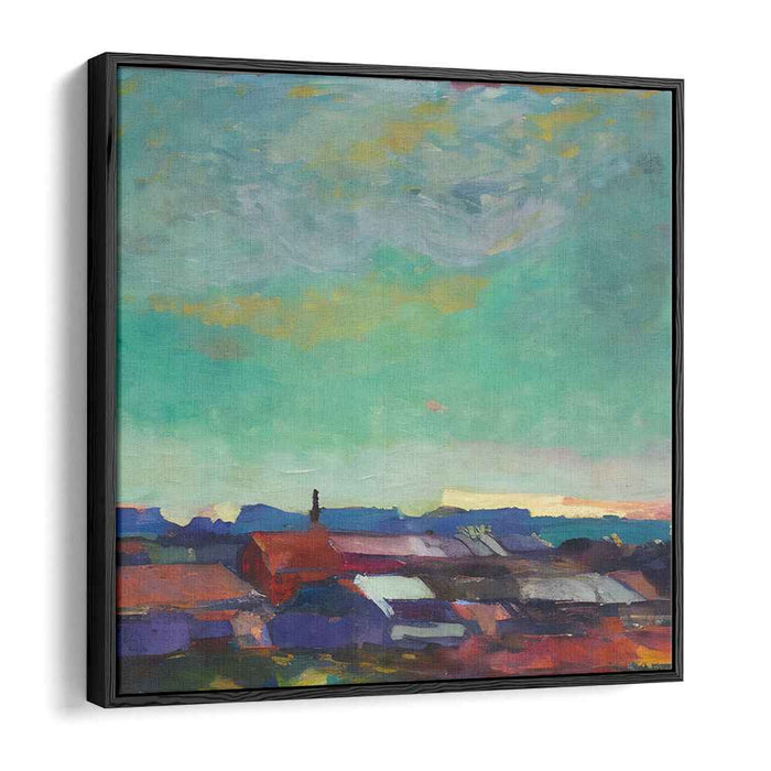 Dusk on Weathered Eaves: Tranquil Sunset Over Rustic Rooftops