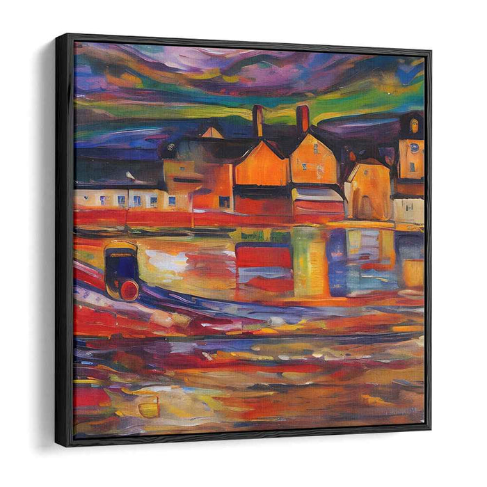 Vivid Village Reflections: Post-Impressionist Canvas Art Print