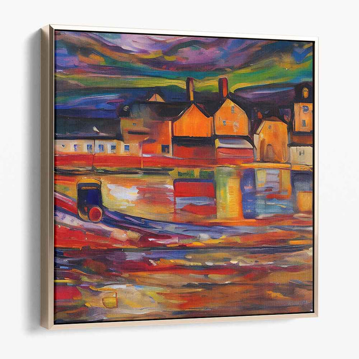 Vivid Village Reflections: Post-Impressionist Canvas Art Print