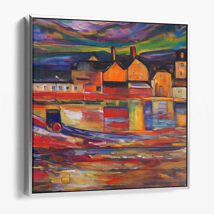 Vivid Village Reflections: Post-Impressionist Canvas Art Print