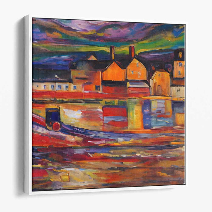 Vivid Village Reflections: Post-Impressionist Canvas Art Print
