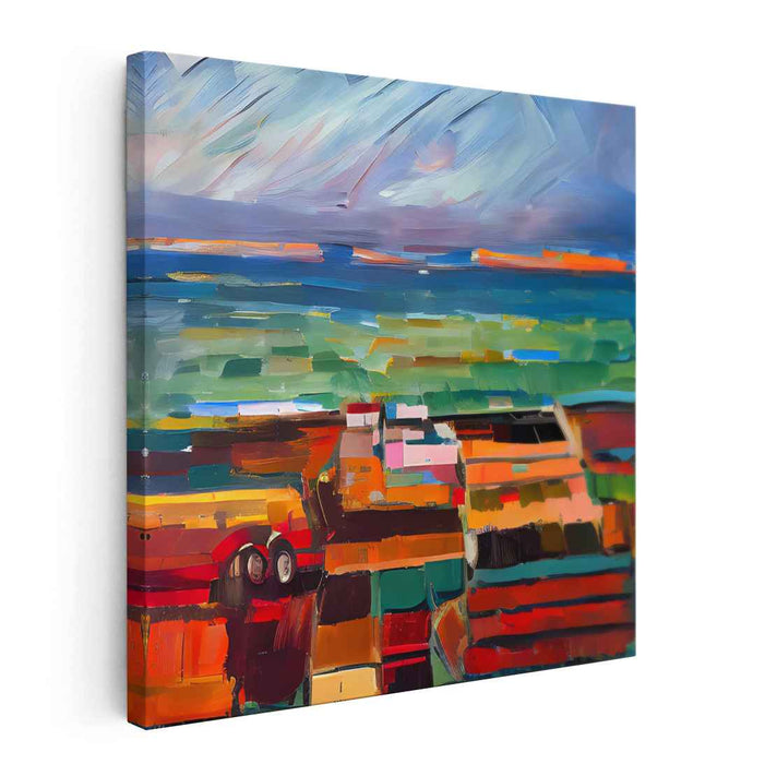 Vibrant Patchwork: Energetic Landscape with Bold Brushstrokes