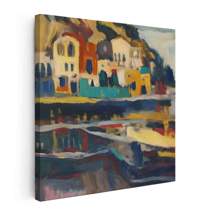 Tide Village Illusion: Abstract Coastal Village Canvas Art Print