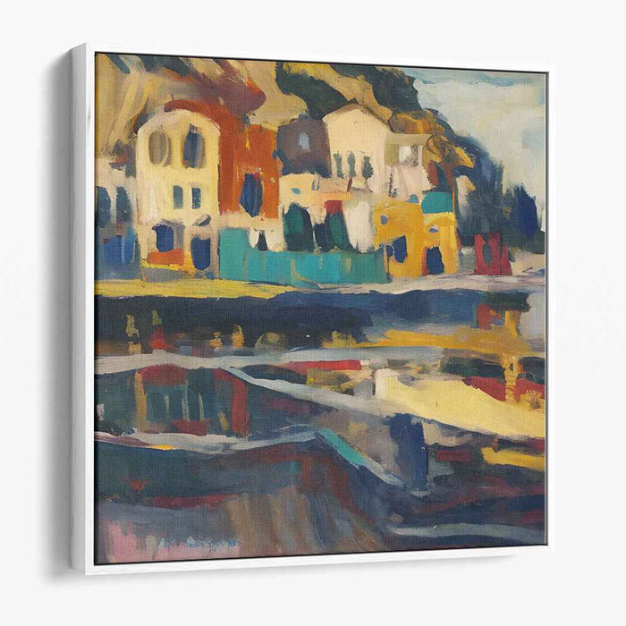 Tide Village Illusion: Abstract Coastal Village Canvas Art Print