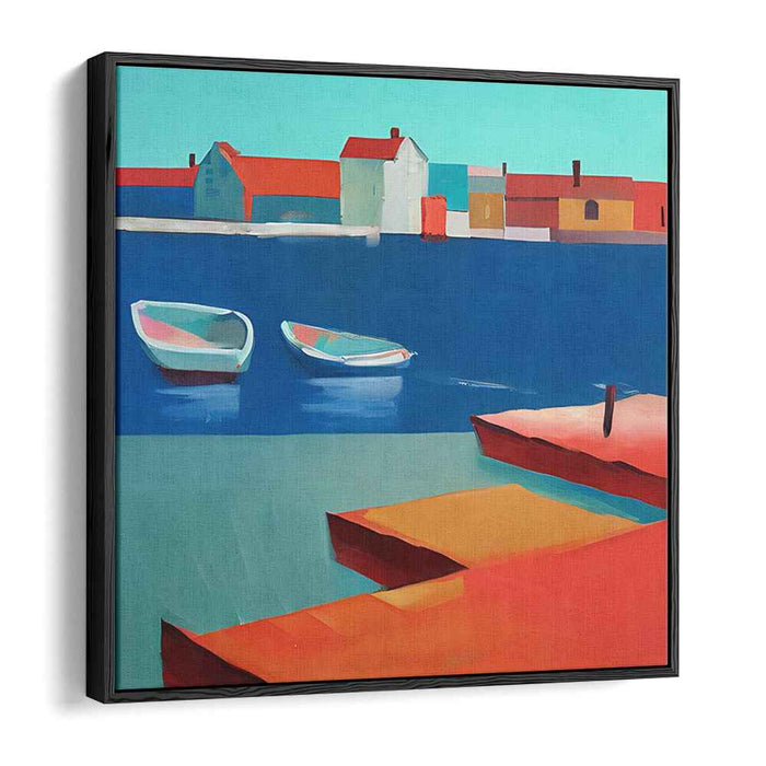 Coastal Mosaic Retreat: Colorful Coastal Village Modern Art Print