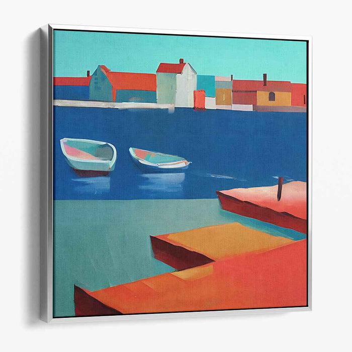 Coastal Mosaic Retreat: Colorful Coastal Village Modern Art Print