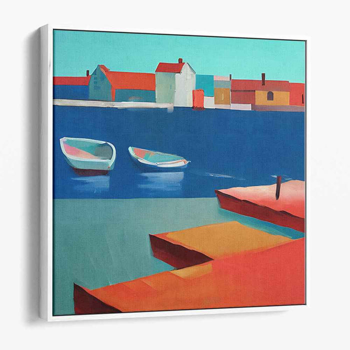 Coastal Mosaic Retreat: Colorful Coastal Village Modern Art Print
