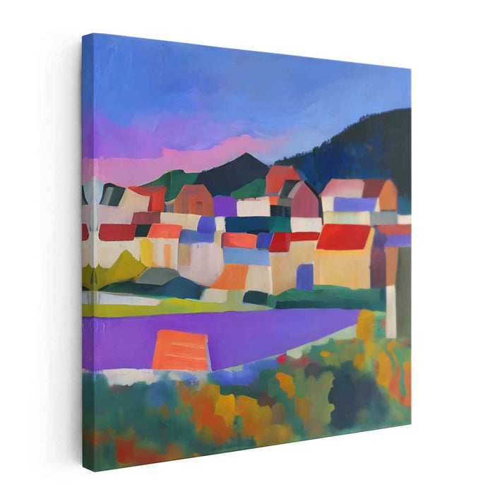 Abstract Oasis Symphony: Modernist Landscape Interpretation Canvas Art Print